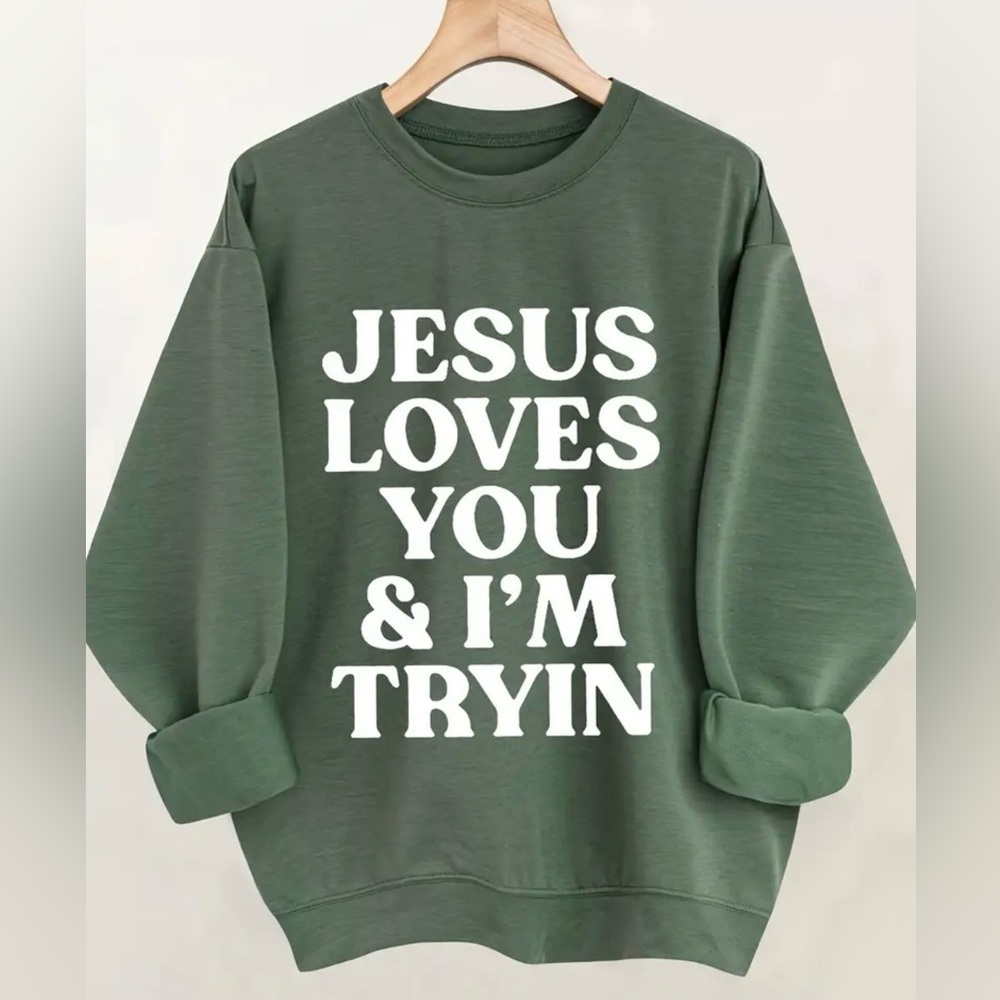 Jesus Loves You Green Crewneck Longsleeve NWOT